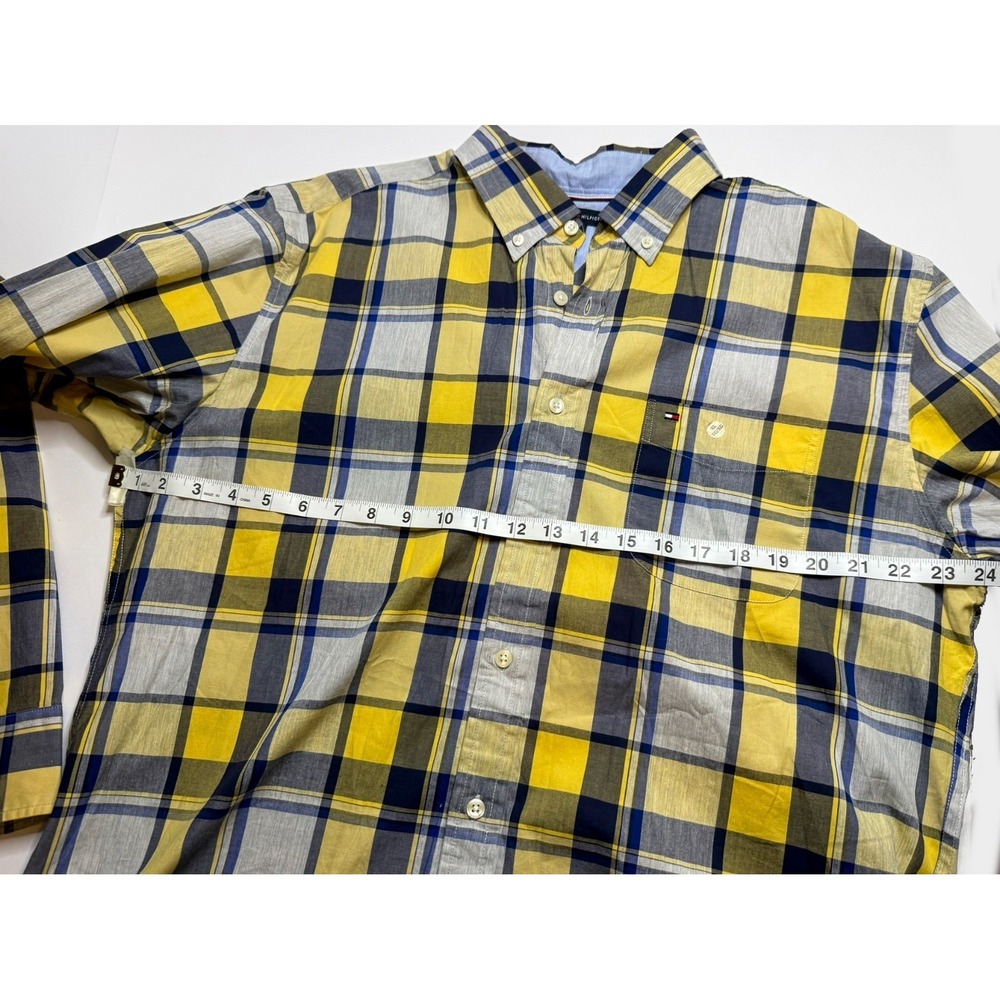 Tommy Hilfiger Men's XL Plaid Button-Down Shirt Yellow Blue‎ Cotton - Picture 8 of 10